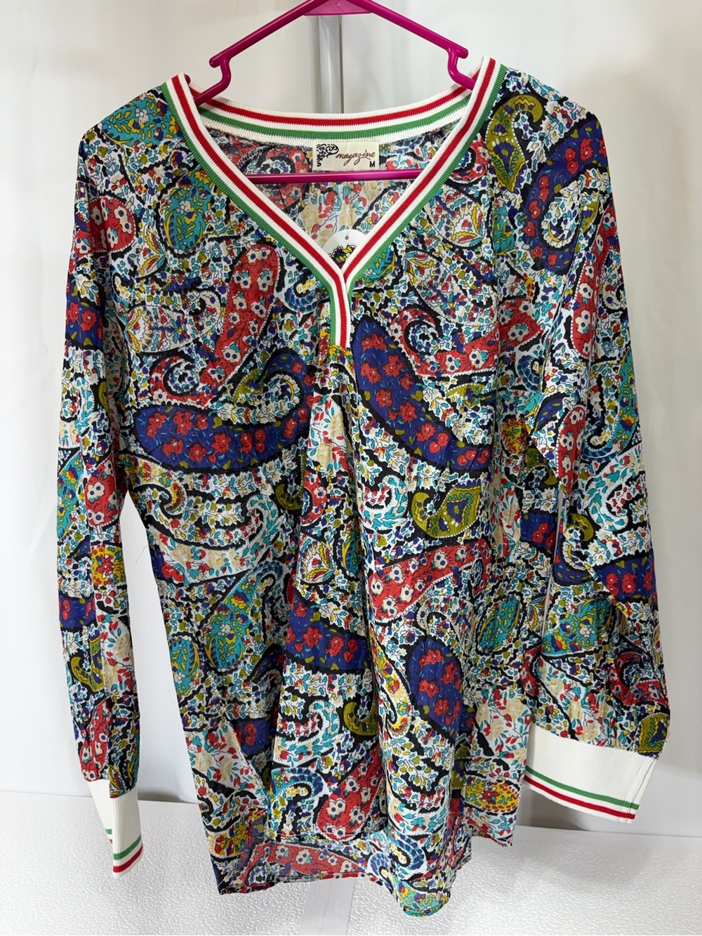 Magazine Multicolor Paisley V-Neck Long Sleeve Top 3351
